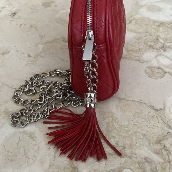 NWOT Danier Quilted Red Leather Chain Strap Crossbody Bag - Picture 6 of 11